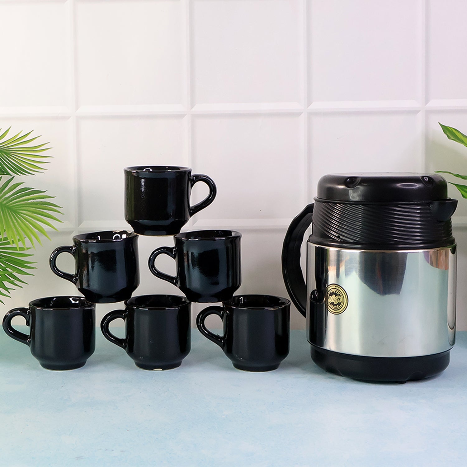 Tea and Coffee Thermos Flask and 6 Ceramic Cups (1 Set) Tea and Coffee Thermos Flask and 6 Ceramic Cups (1 Set)